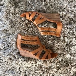 Restricted Leather Strappy Wedges